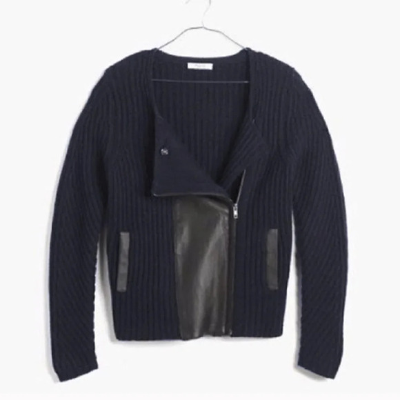 Madewell Navy Wool and Leather Motorcycle Sweater Size S - Picture 1 of 10
